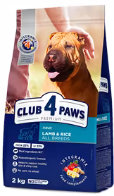 Club 4 Paws Premium Lamb & Rice – لحم الضأن والأرز للكلاب البالغة من جميع السلالات (2 كغم)