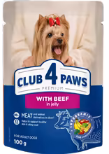 Club 4 Paws Premium – معلبات للكلاب البالغة بلحم البقر في الجيلي (100 غرام)