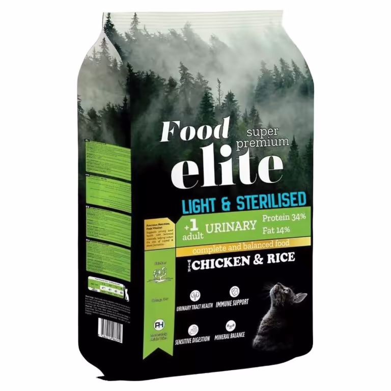 Food Elite Light & Sterilised – Chicken & Rice للقطط المعقمة 15 كغم